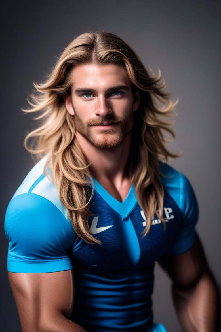 (masterpiece, only realistic, best quality), absurdperfect professional smooth clear clean intricate photo of a handsome Welsh man called herin, he has pale-brown messy long hair, beard, wearing sportswear, dynamic, outdoors,  uhd, highres, high-definition, vibrant, matte, colorful, exceptional epic photo portrait, symmetry is excellent,