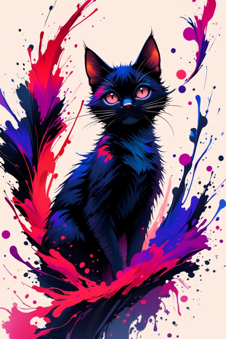 a cat, anime style, colorful ink brushstrokes in background, looking at viewer, ink bubbles, stunning image, ink everywhere, close up, digital art, professional style, ((masterpiece quality: 2)), ink droplets, attractive image.,Ink art style