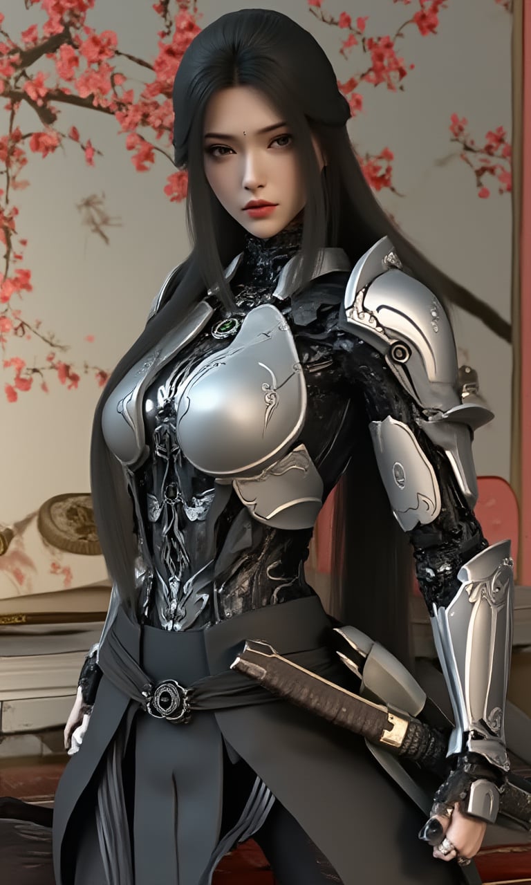 A photorealistic image of a woman, cyborg samurai,mecha body, robot joints, katana,LXflux