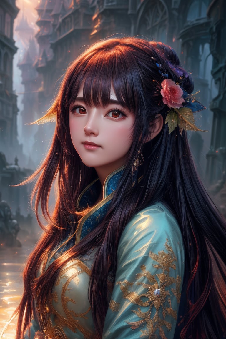 (1girl:1.3),  long hair,  ultra hd detailed painting,  digital art,  Jean-Baptiste Monge style,  bright,  beautiful,  splash,  Glittering,  cute and adorable,  filigree,   ,  rim lighting,  lights,  extremely,  magic,  surreal,  fantasy,  digital art,  ,  wlop,  artgerm and james jean,  ,  centered,  symmetry,  painted,  intricate,  volumetric lighting,  beautiful,  rich deep colors masterpiece,  sharp focus,  ultra detailed,  in the style of dan mumford and marc simonetti,  astrophotography, 