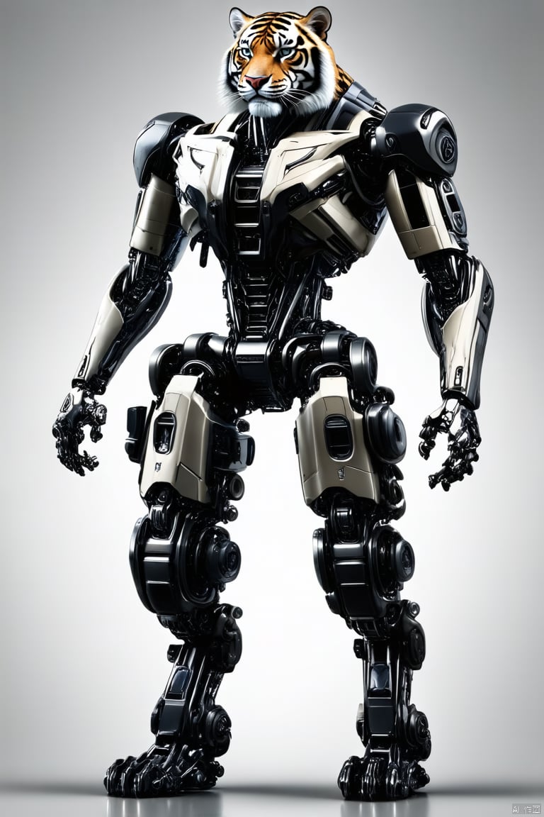 tigermanx terminator, mechanical, tiger head, science fiction, tall and mighty, half body,