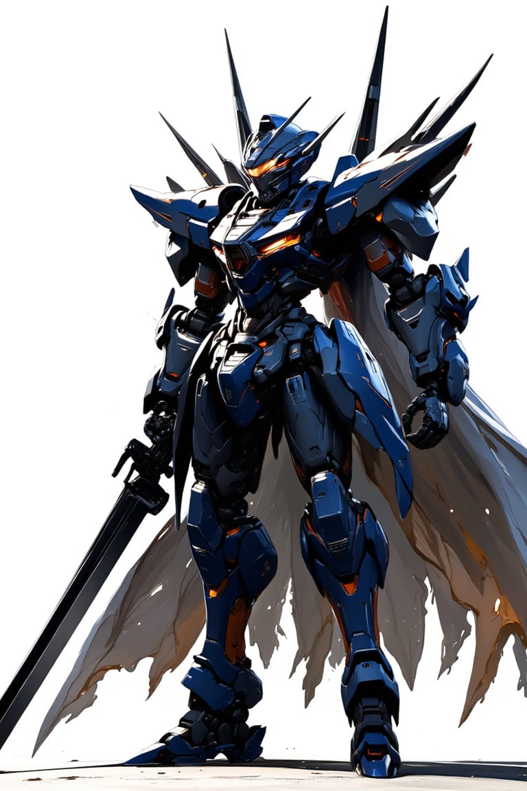 1boy, mecha, mecha armor, helmet, realistic, epic textures, realistic textures, ((full body)), sword in back, cape, white background, stunning image, badass, pretty detailed image, masterpiece, looking at viewer, epic character, professional style.,epic mecha