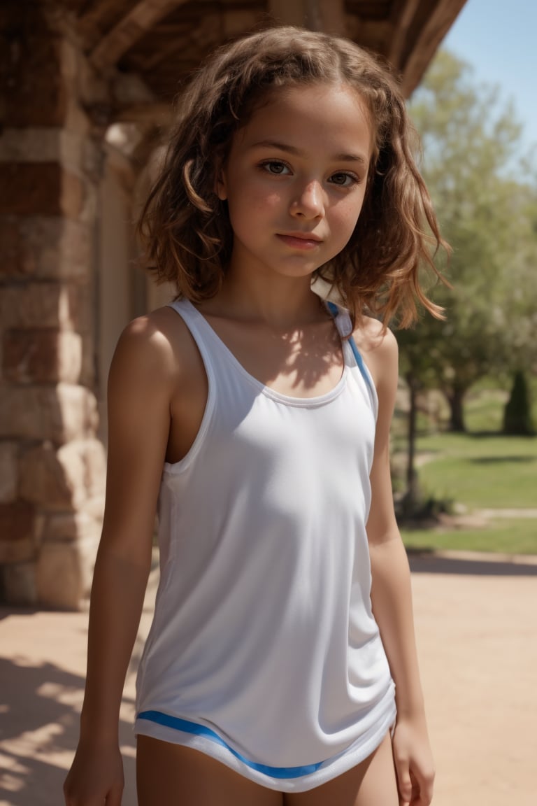 (beautiful face, 8K, HDR, HD.Masterpiece, Hyperrealistic)A tween girl with well-formed body, 11yo, italian, outside.