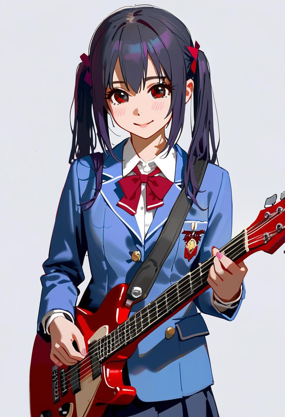 amazing quality, (by trickortreat|by as109|by shiroski|by nixeu|by baihuahua), impasto style, 1girl, solo, 1 nakano azusa, white background, school uniform, playing red guitar, very detailed, amazing quality