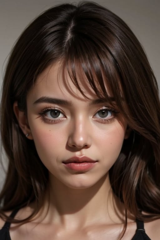 1girl solo brown hair closed mouth grey background collar lips realistic ,beauty,yui,masterpiece,best quality,1 girl 