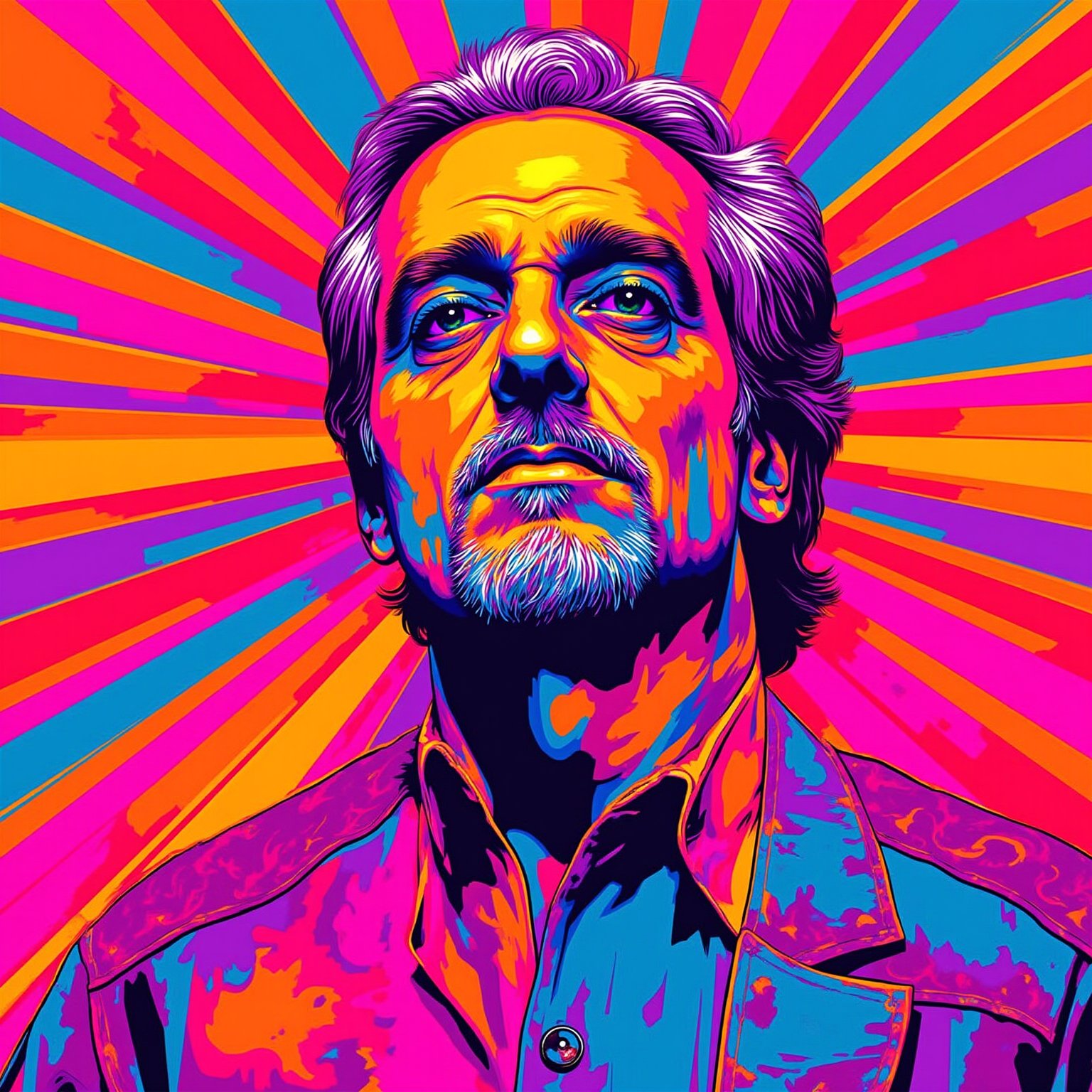 Stunning Vector digital art in the style of pop art, I am always going be a old man hippie,  high contrast, Flat-Popji