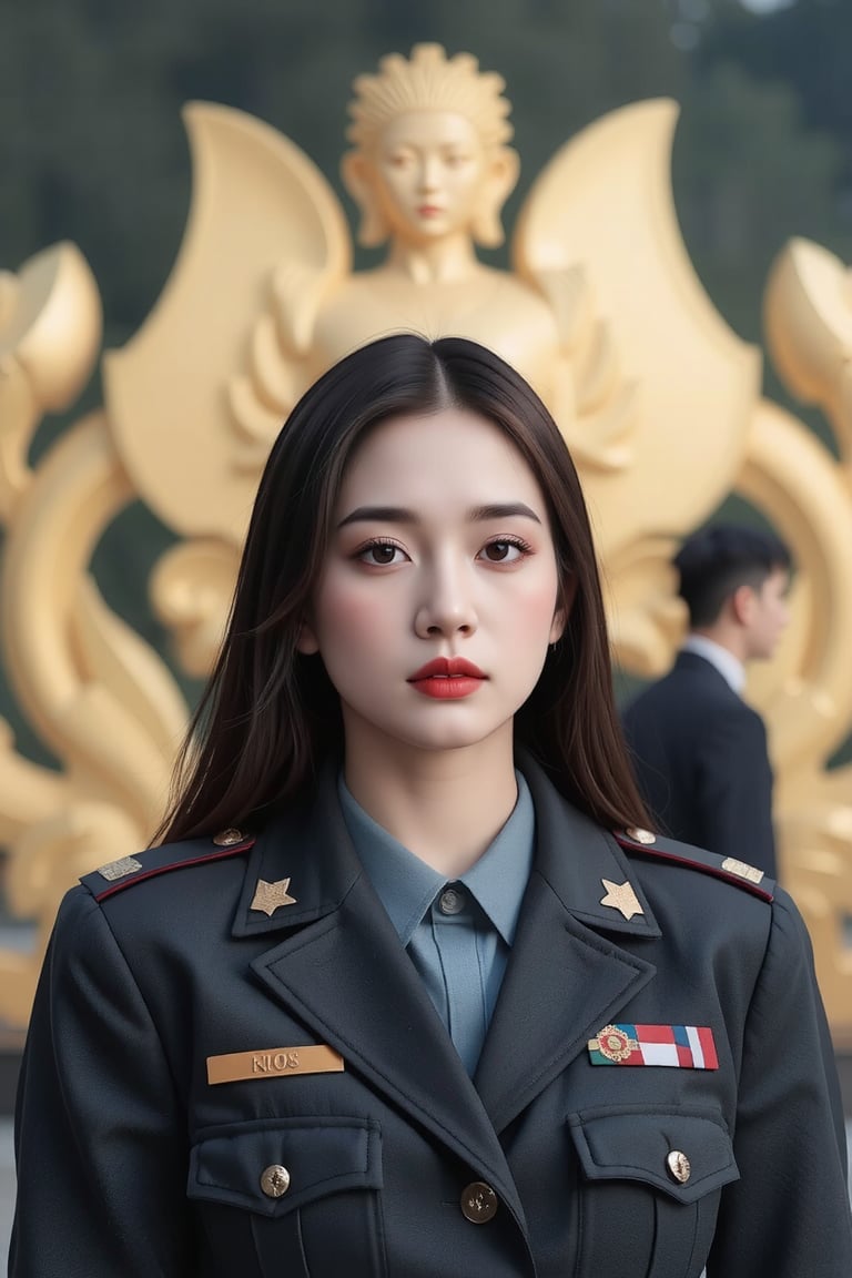 a portrait in soviet union style of a North Korean girl who is a military general in the Juche army,Golden Ratio Portrait,Enhanced all