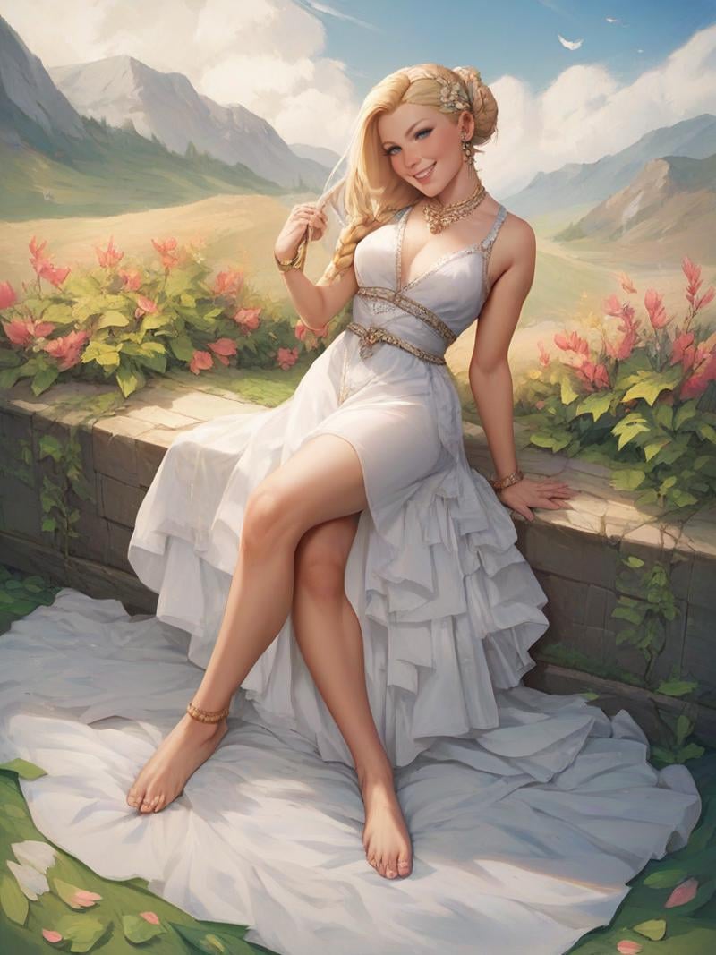 (((barefoot))),score_9,score_8_up,score_7_up,score_6_up,score_5_up,score_4_up,1girl,smile,looking at viewer,outdoors,<lora:tbh-pony-real-gen3:1>,dress,