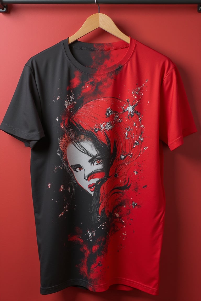 T-shirt,erza_scarlet designed,(masterpiece), best quality,looking from a distance, score_9_up, score_8_up,score_7_up