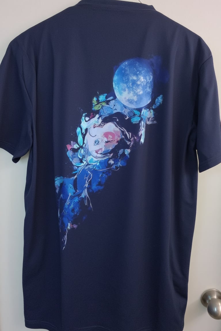 Short sleeved T-shirt of lucy_flux staring at the moon