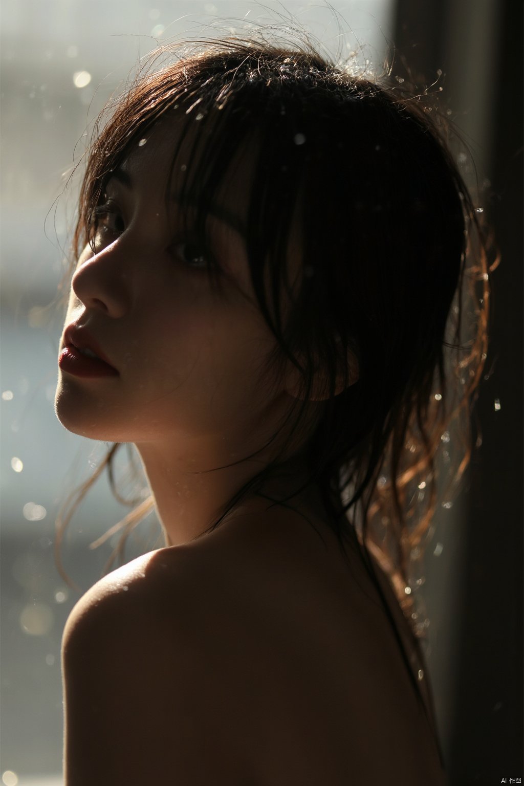 TianHaiPortrait
wet hair,wet deress,summer rain dripping down the face of a beautiful 25-year-old woman with a bob cut, (silhouette:1.2, backlight, backlit, high contrast, award winning photo, fine art photography, artistic photo,