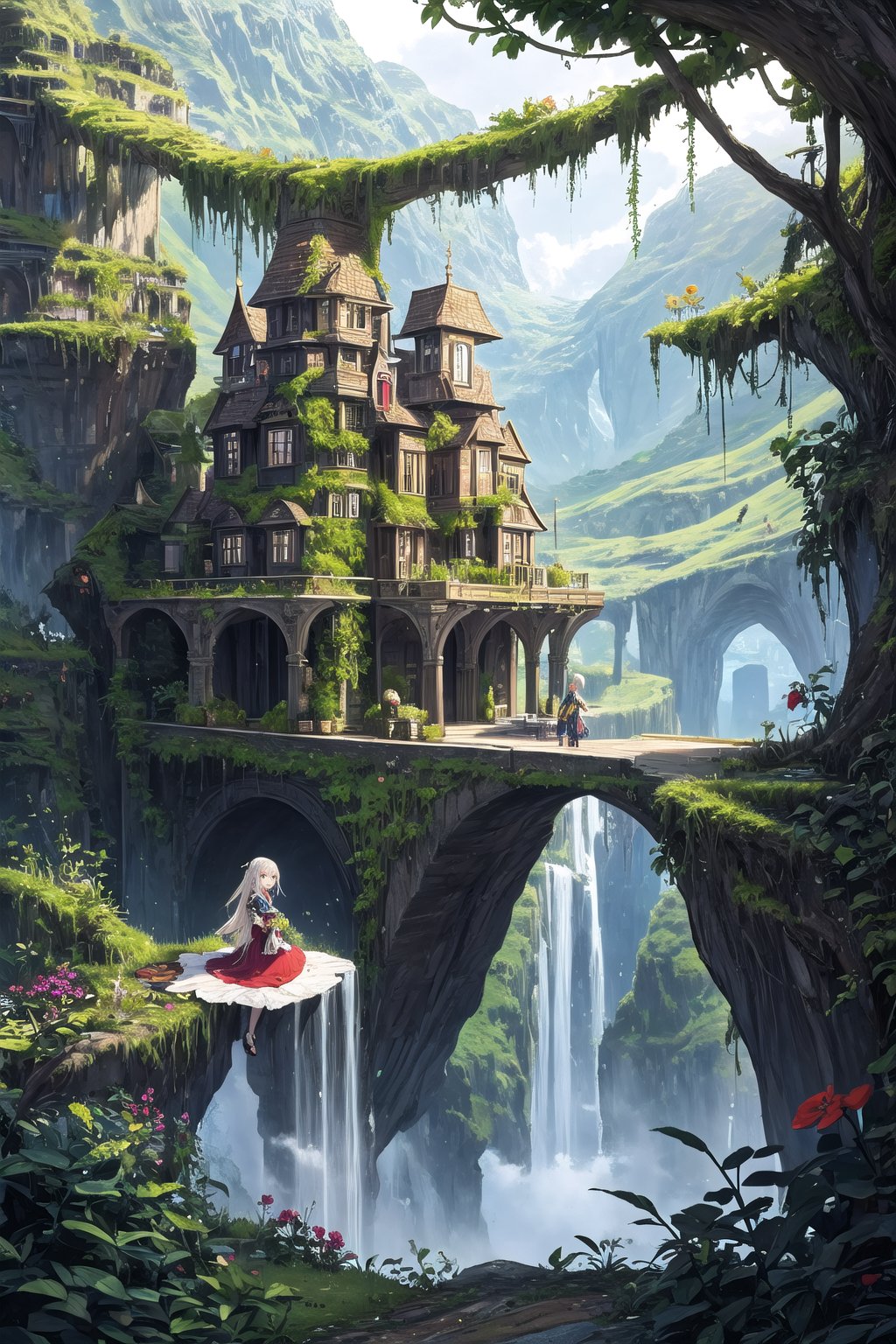 (masterpiece), 1girl, elf, fantasy, scenery, nature, vine, magic