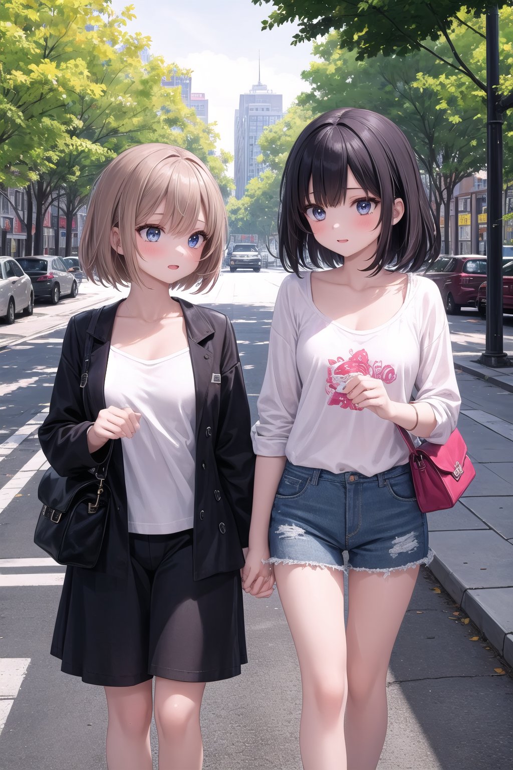 (masterpiece), 2girls, casual, park