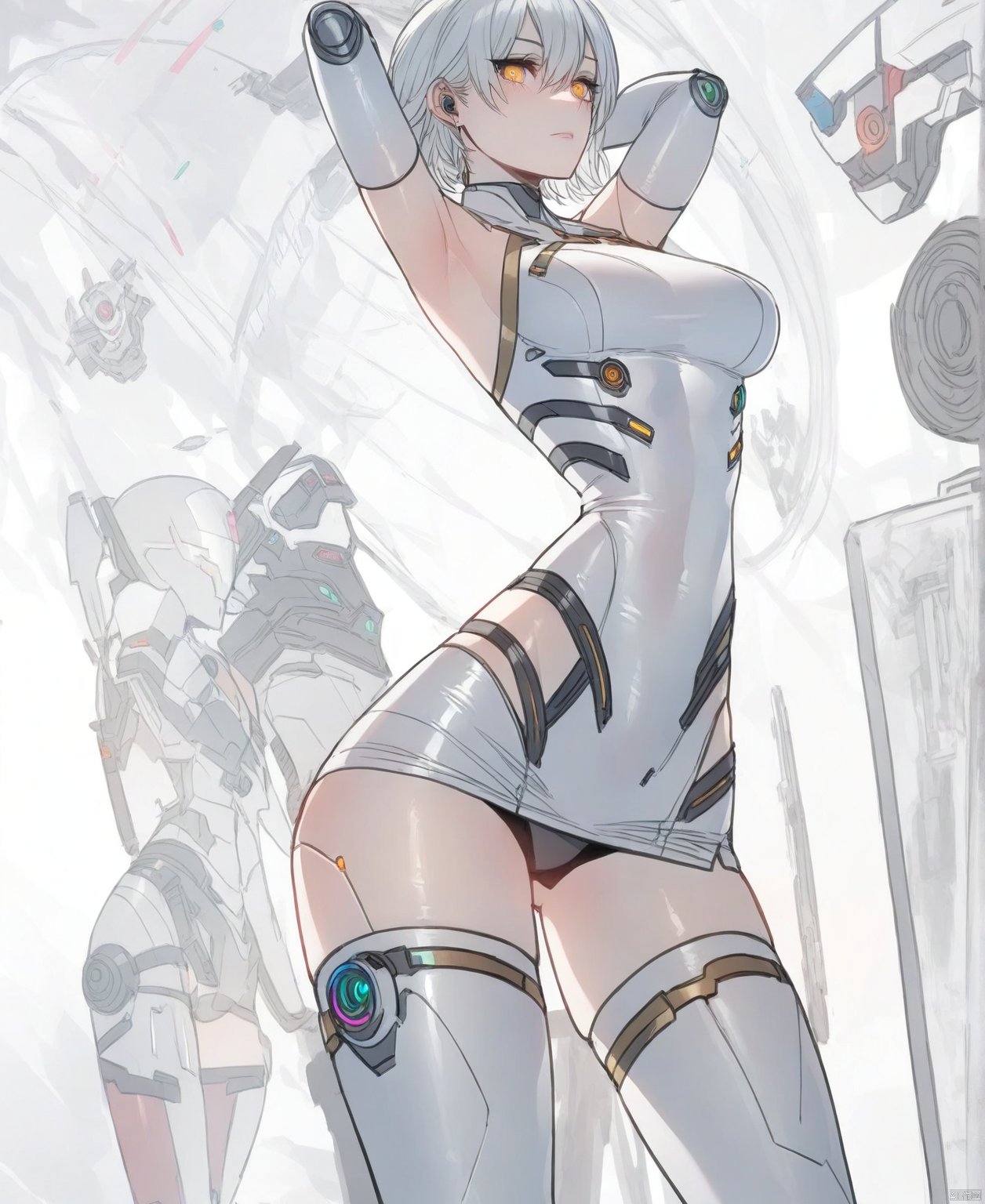 solo,highly detailed,(best quality),((masterpiece)),rata, multiple girls, thighhighs,android, gloves, elbow gloves,  robot joints, 