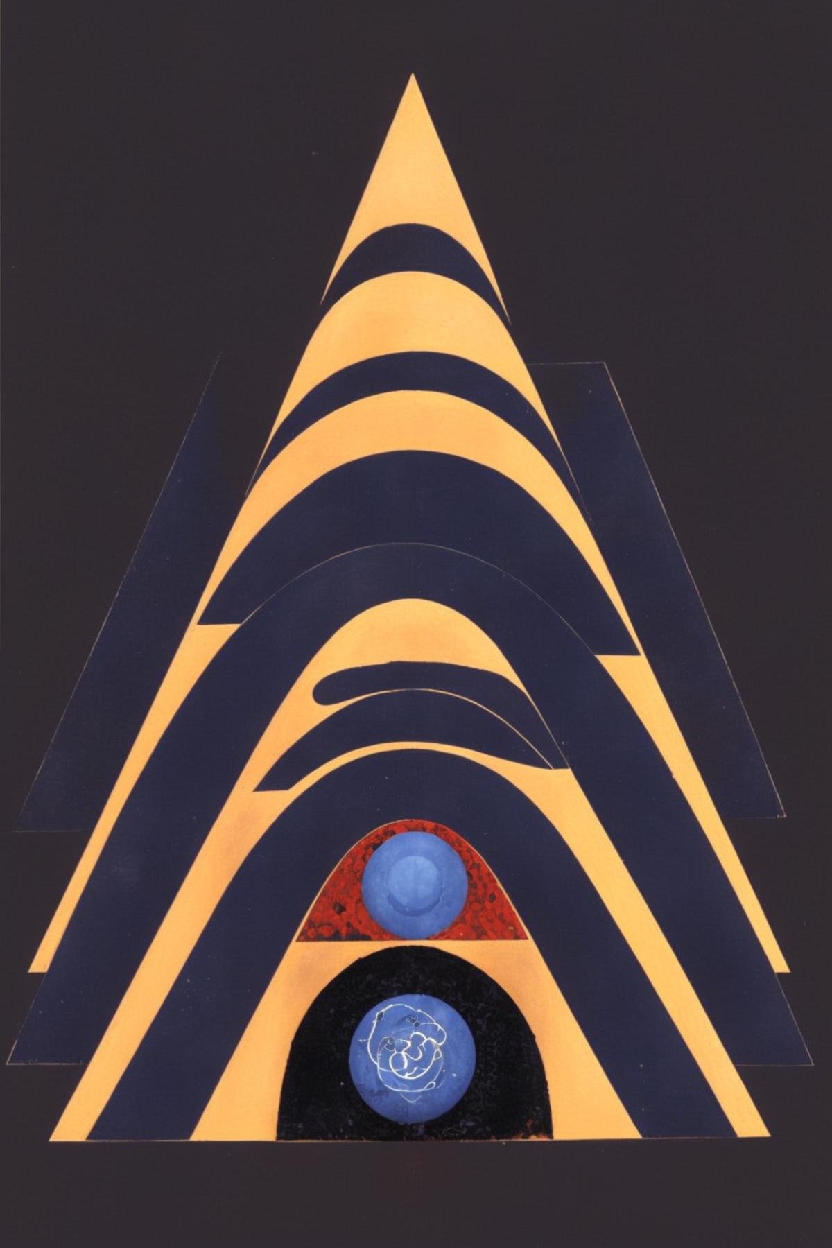 a blue face with a blue ball on top of it , looking at viewer, simple background, white background, artist name, no humans, abstract , a diagram of a pyramid with a diagram of a man's body