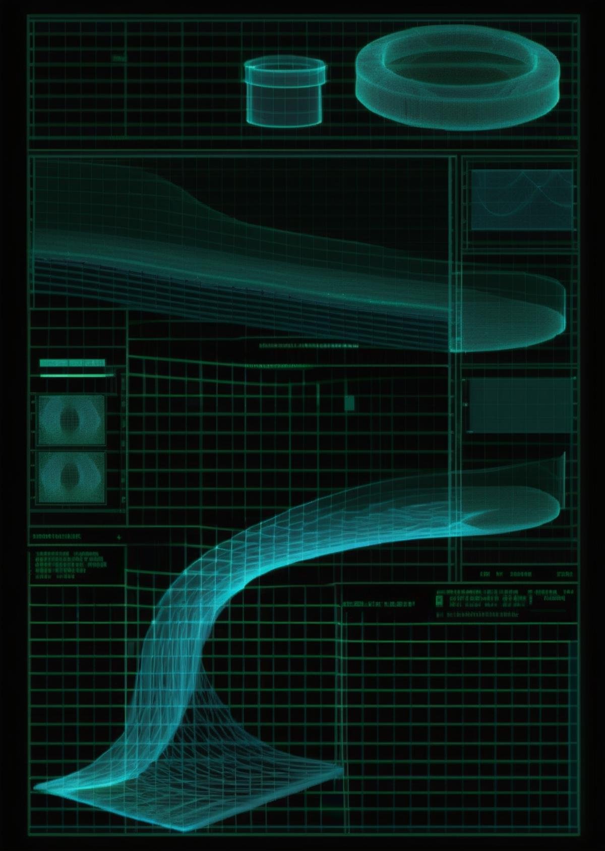 a screenshot , SonicLattice Panel: Sonic waves intersect to form a tactile interface. , Epsylon Point, vfx, computer graphics,  (cgi, a wireframe) diagram, net art<lora:cyberui_sdxl:1.0>