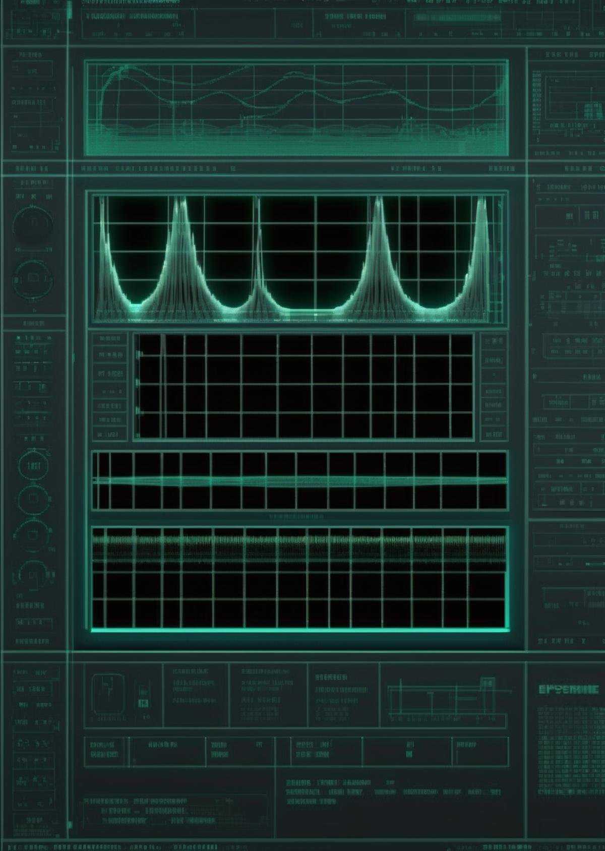 a screenshot , Waveform Terminal: Oscillating sound waves visualized on an analog screen. , Epsylon Point, vfx, computer graphics,  (cgi, a wireframe) diagram, net art<lora:cyberui_sdxl:1.0>