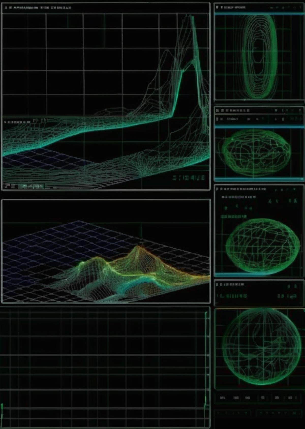 a screenshot , GeoWave Console: Dynamic topographical lines manipulated by touch. , Epsylon Point, vfx, computer graphics,  (cgi, a wireframe) diagram, net art<lora:cyberui_sdxl:1.0>