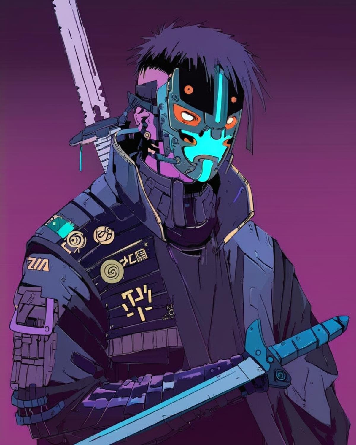 anime, a man with a mask and a sword ,  cyberpunk, cyberpunk art, retrofuturism<lora:Cyberpunk _Anime_sdxl:1.0>