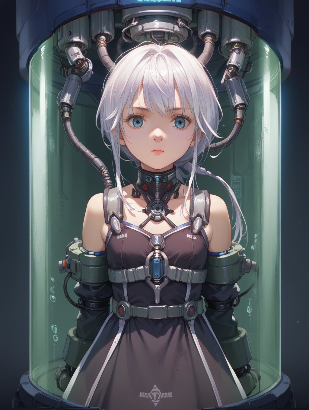 score_9, score_8_up, score_7_up,source_anime, science fiction,thebottle01,petri dish, restrained, 1girl, solo,dress, close-up, portrait,upper body,  