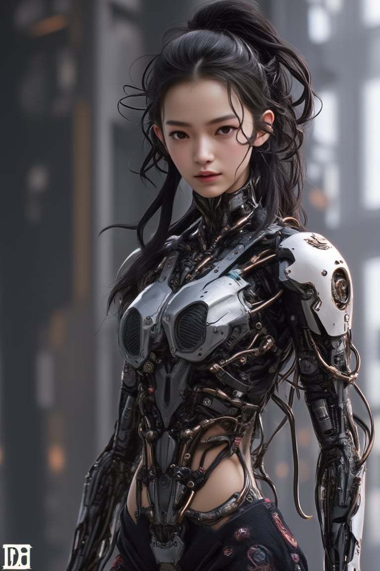 1girl,solo, cyborg style, cyborg, wire, cable, android, mechanical body part, hd, looking_at_viewer