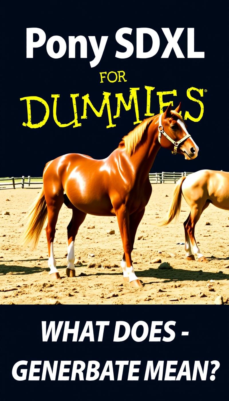 PONY SDXL FOR DUMMIES BOOK COVER,<lora:Flux_For_Dummies:1>,TEXT ON THE BOTTOM THAT SAYS "WHAT DOES GENERBATE MEAN?",