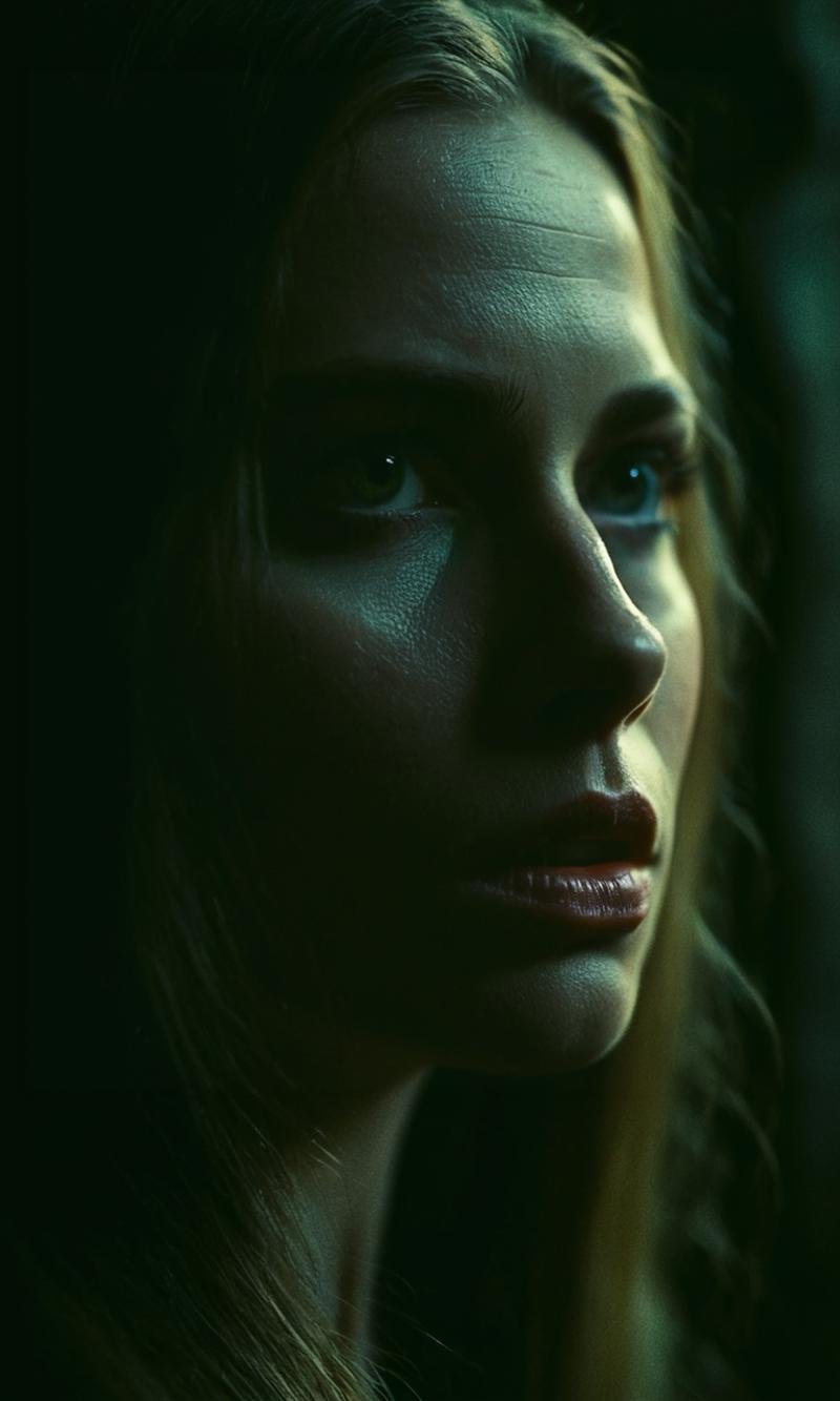 cinematic, woman eyes, gaze, close-up, dark, film grain, medieval dungeon, toch, medieval fantasy, side view ƒ/22, Urban, Short telephoto focal length, shot on ALEXA 65, dark, light on face, <lora:CinematicStyle_v1:.8>