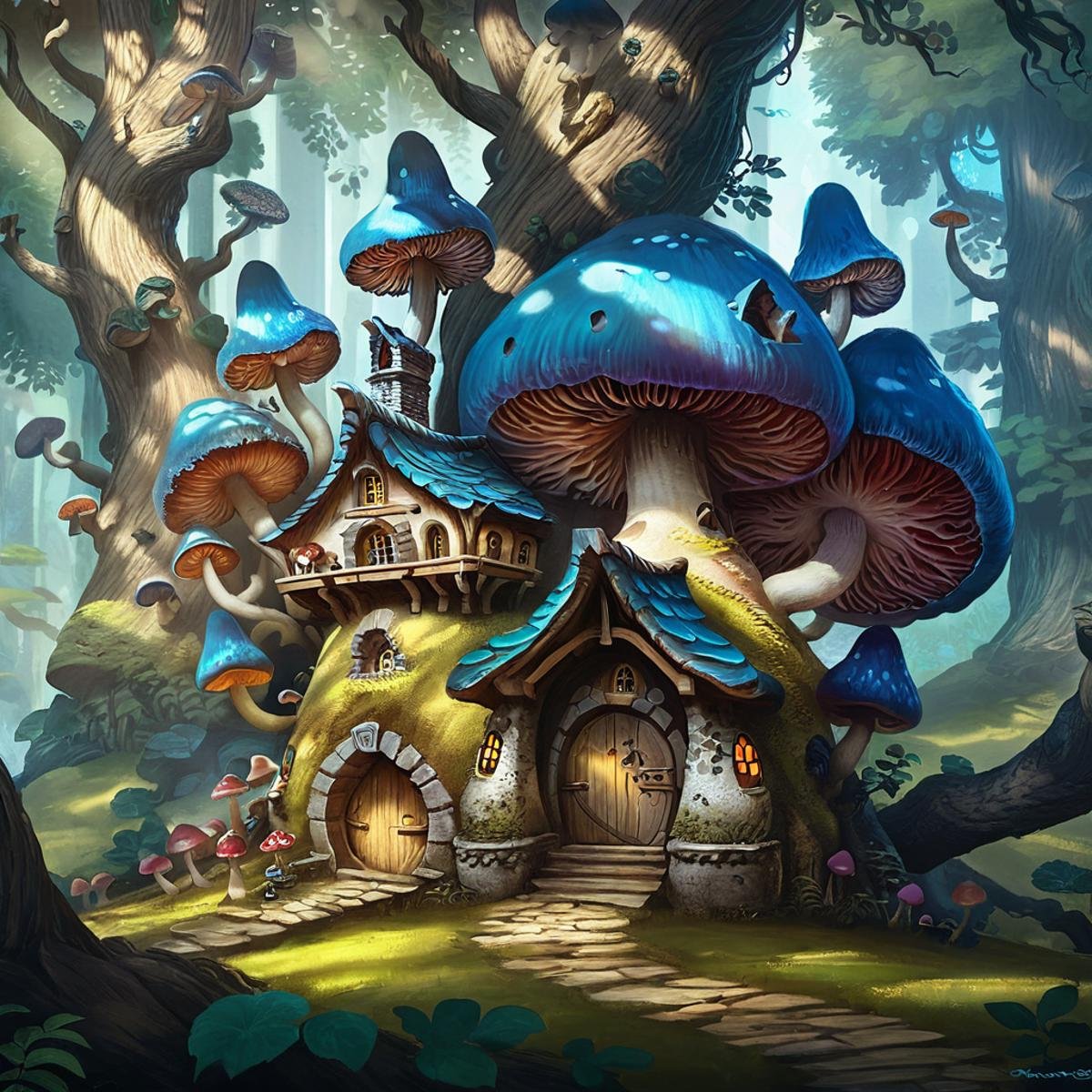 giant mushroom house, fantasy, rpg, rpgartworkstyle, artwork, detailed, <lora:RpgArtworkStyle_v1:0.9>