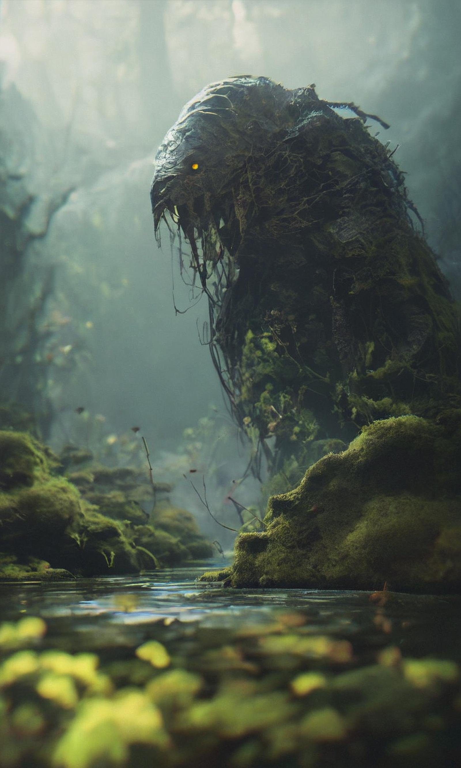 score_9, score_8_up, score_7_up, BREAK, creature, swamp, moster, dark, foggy, mist dark fantasy, dark souls, rim lighting, depth of field, <lora:RELSM_v1:.9>