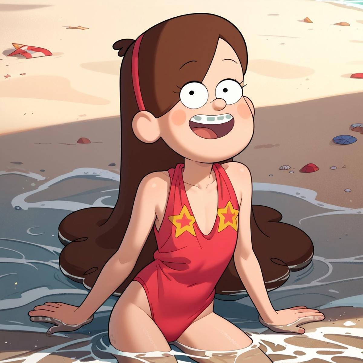 score_9, score_8_up, score_7_up, score_6_up, score_5_up, score_4_up, Mabel, sexy pose, happy, beach, solo, flat chest