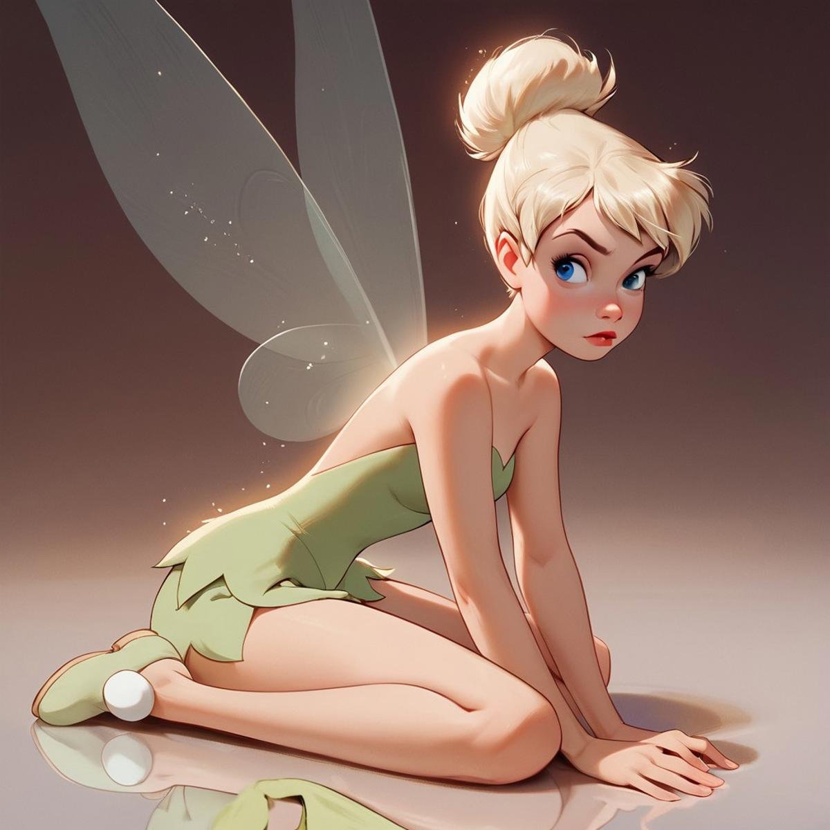 score_9, score_8_up, score_7_up, score_6_up, score_5_up, score_4_up, 1girl, Tinkerbell, fairy, Fairy wings, sitting on the floor, portrait