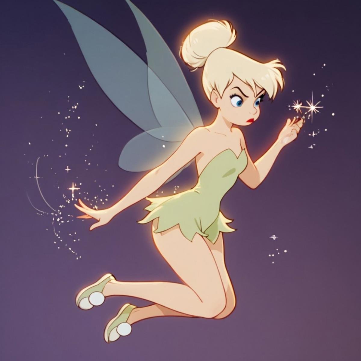 score_9, score_8_up, score_7_up, score_6_up, score_5_up, score_4_up, 1girl, Tinkerbell, fairy, Fairy wings, flying, swirling magic