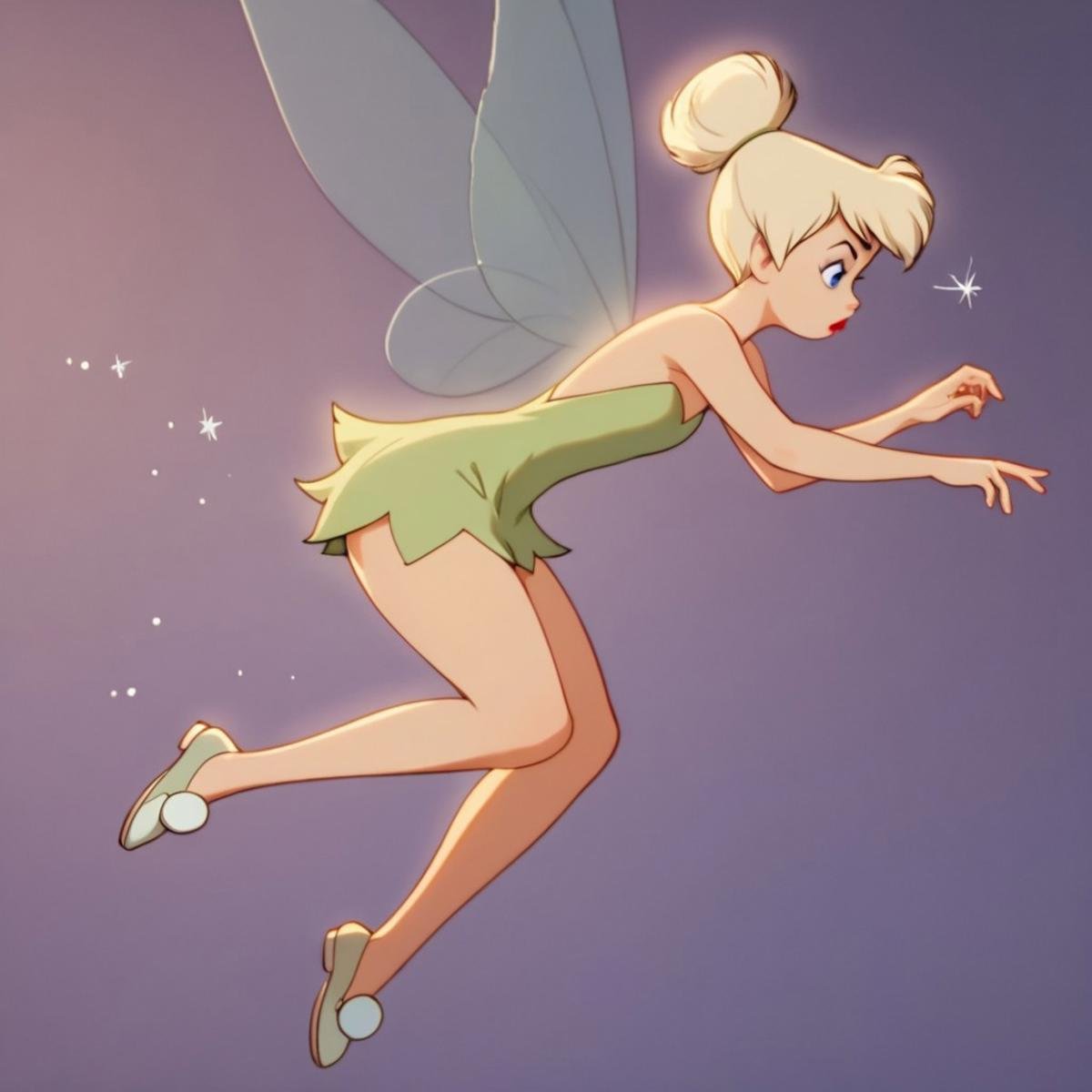 score_9, score_8_up, score_7_up, score_6_up, score_5_up, score_4_up, 1girl, Tinkerbell, fairy, Fairy wings, flying, red dress