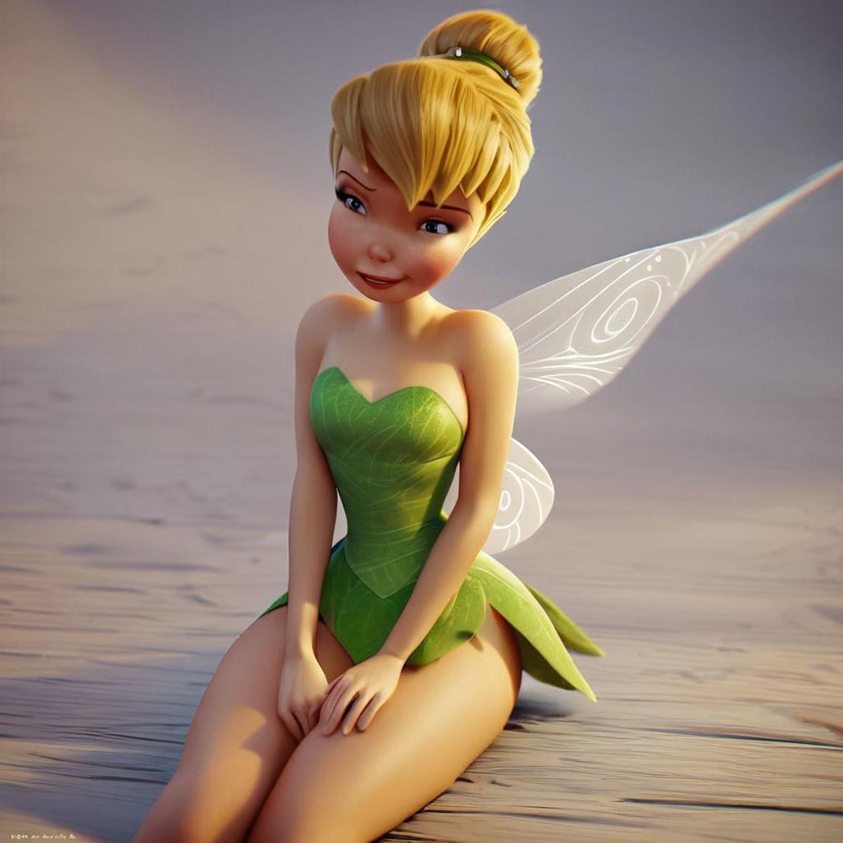 score_9, score_8_up, score_7_up, score_6_up, score_5_up, score_4_up, 1girl, Tinkerbell, rating_explicit, fairy, Fairy wings, small breasts, sitting on the floor 