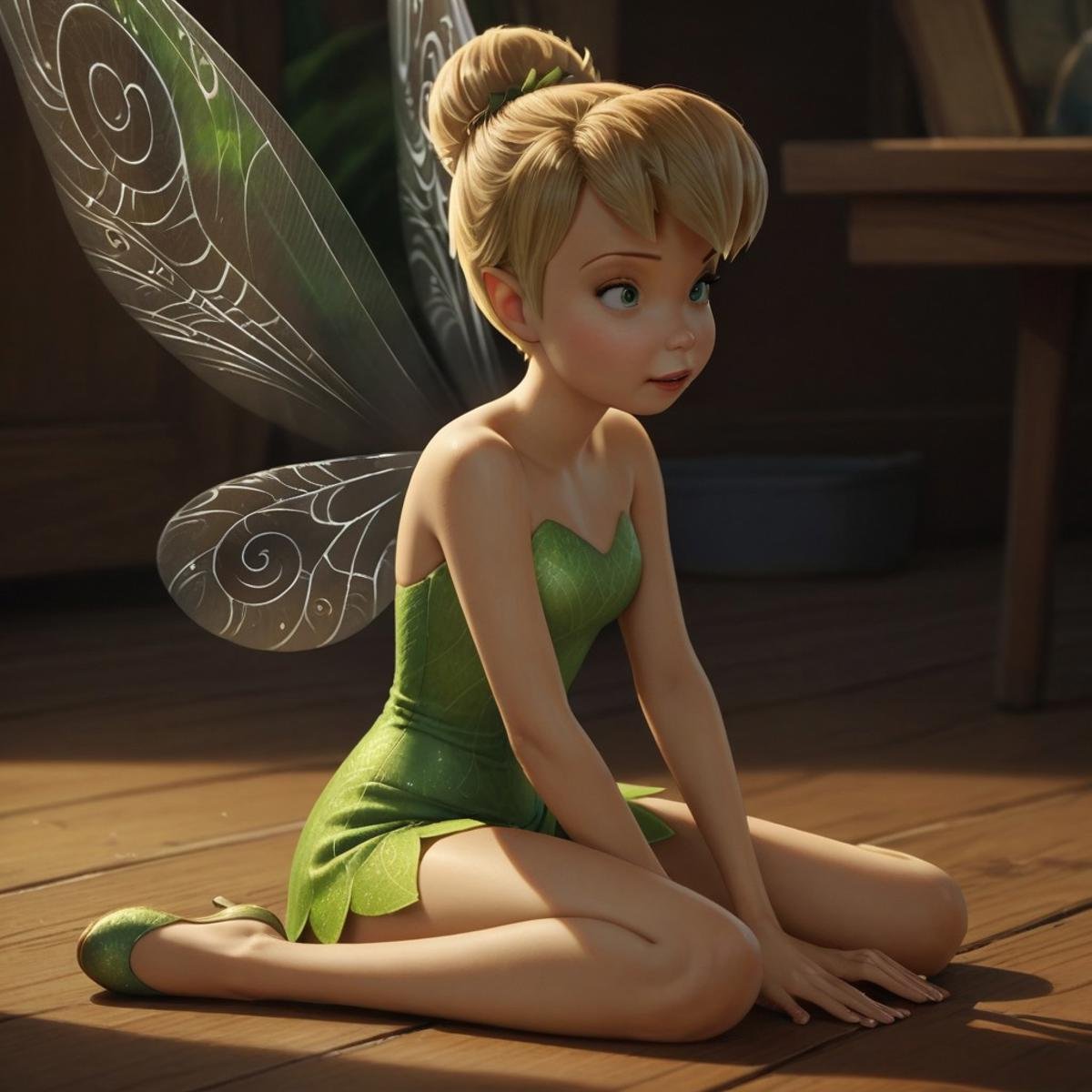 score_9, score_8_up, score_7_up, score_6_up, score_5_up, score_4_up, Tinkerbell, fairy wings, sitting on the floor