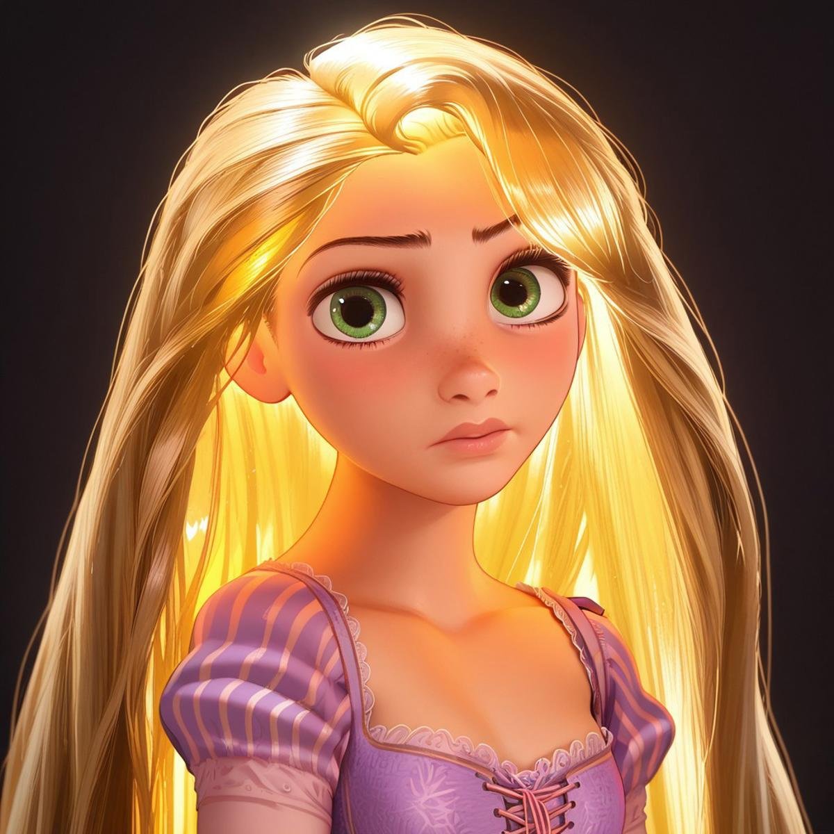 score_9, score_8, score_7, score_6, Rapunzel, 1girl, R_punzel, very long hair, portrait, golden glowing hair 