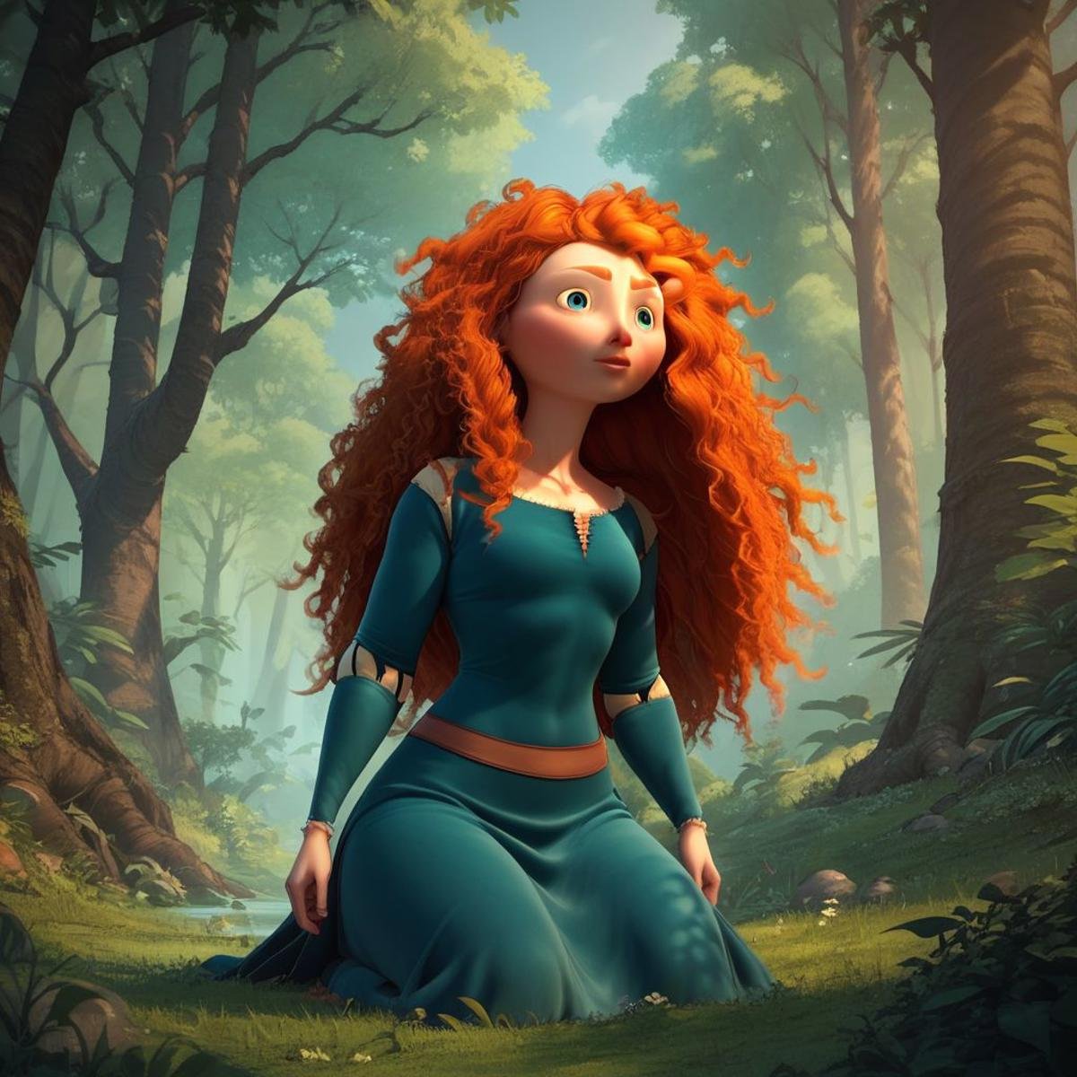 score_9, score_8_up, score_7_up, score_6_up, score_5_up, score_4_up, 1girl, Merida, in a forest,