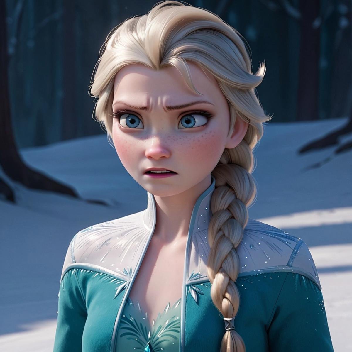 score_9, score_8_up, score_7_up, score_6_up, score_5_up, score_4_up, rating_questionable, Elsa, braid, pale skin, determined look, freckles, small breasts, petite 