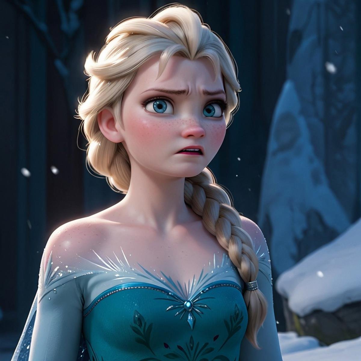 score_9, score_8_up, score_7_up, score_6_up, score_5_up, score_4_up, rating_questionable, Elsa, braid, pale skin, determined look, freckles, small breasts, petite 