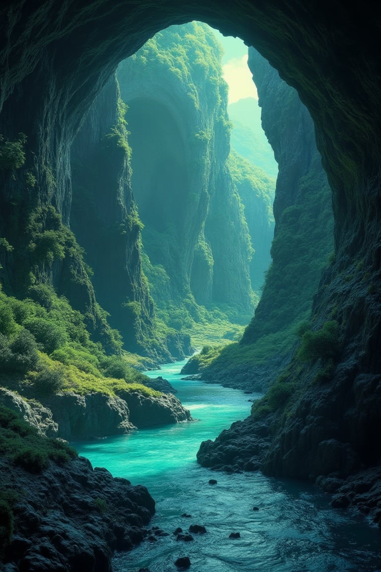 masterpiece, best quality, aethetic, Hidden chambers and underground rivers, offering a sense of mystery and exploration within the depths of the Earth,noc-landscape,noc-fantasy