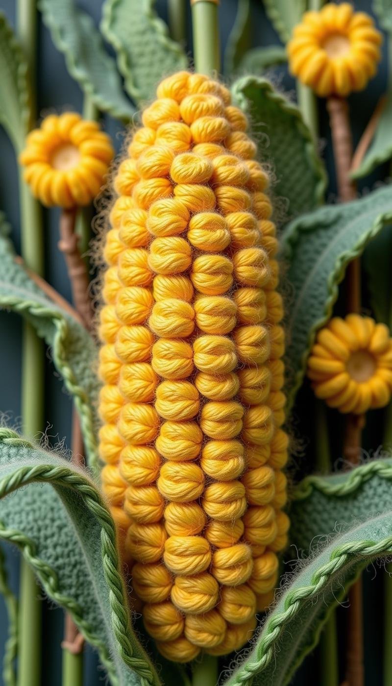 Made out of wool, a corn on the cob