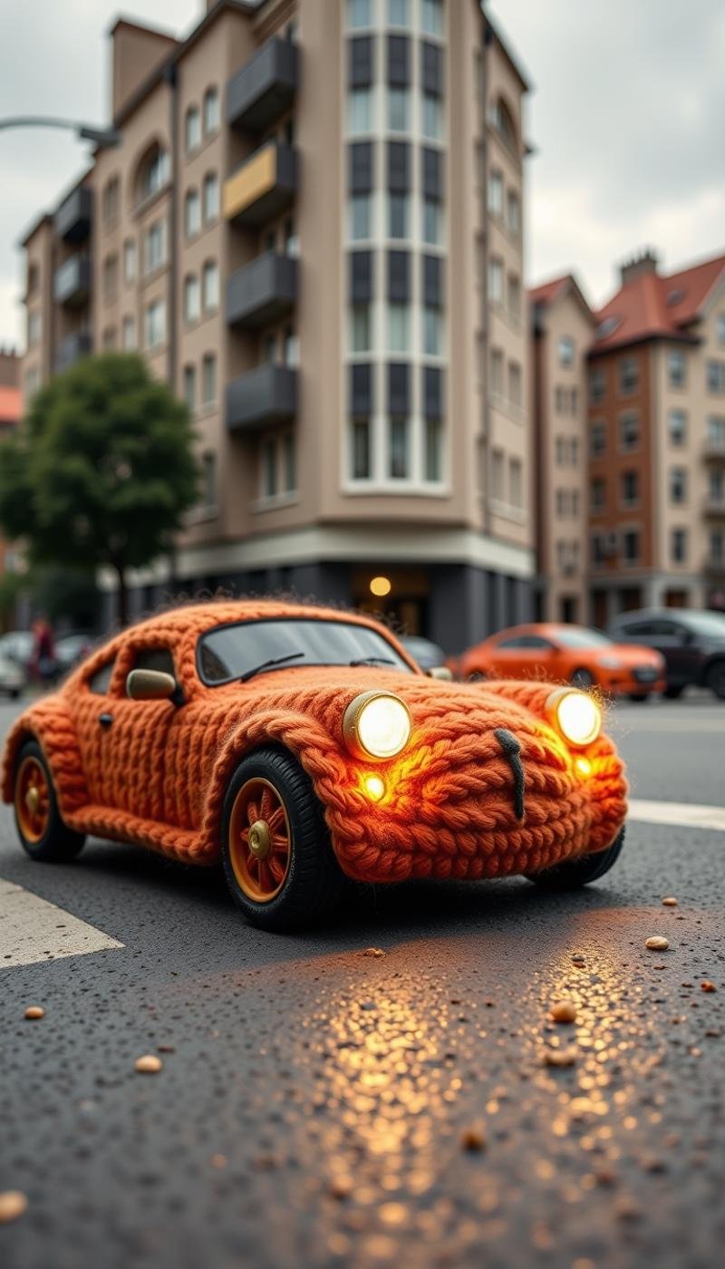 Made out of wool, a car