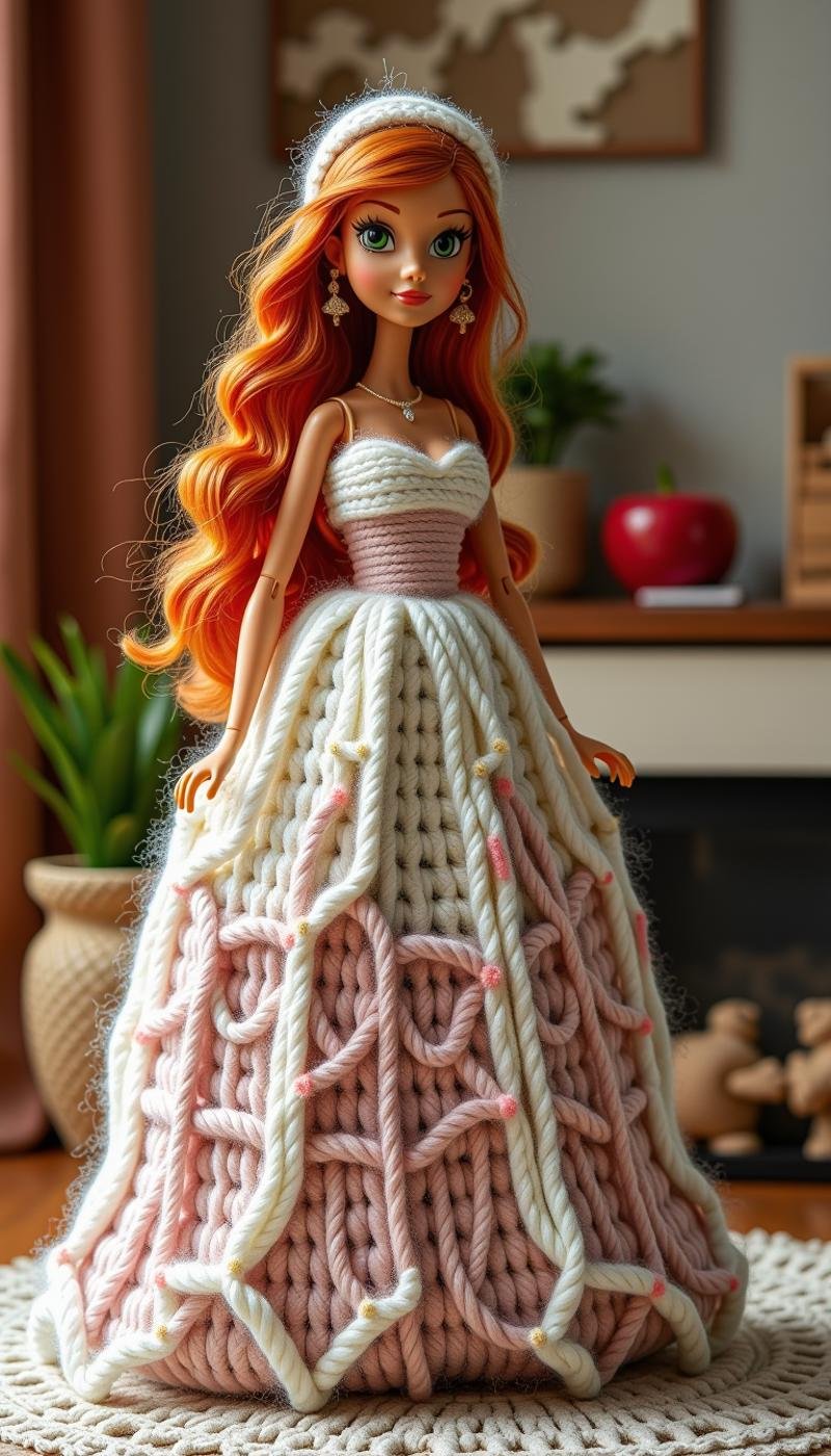 Made out of wool, a barbie