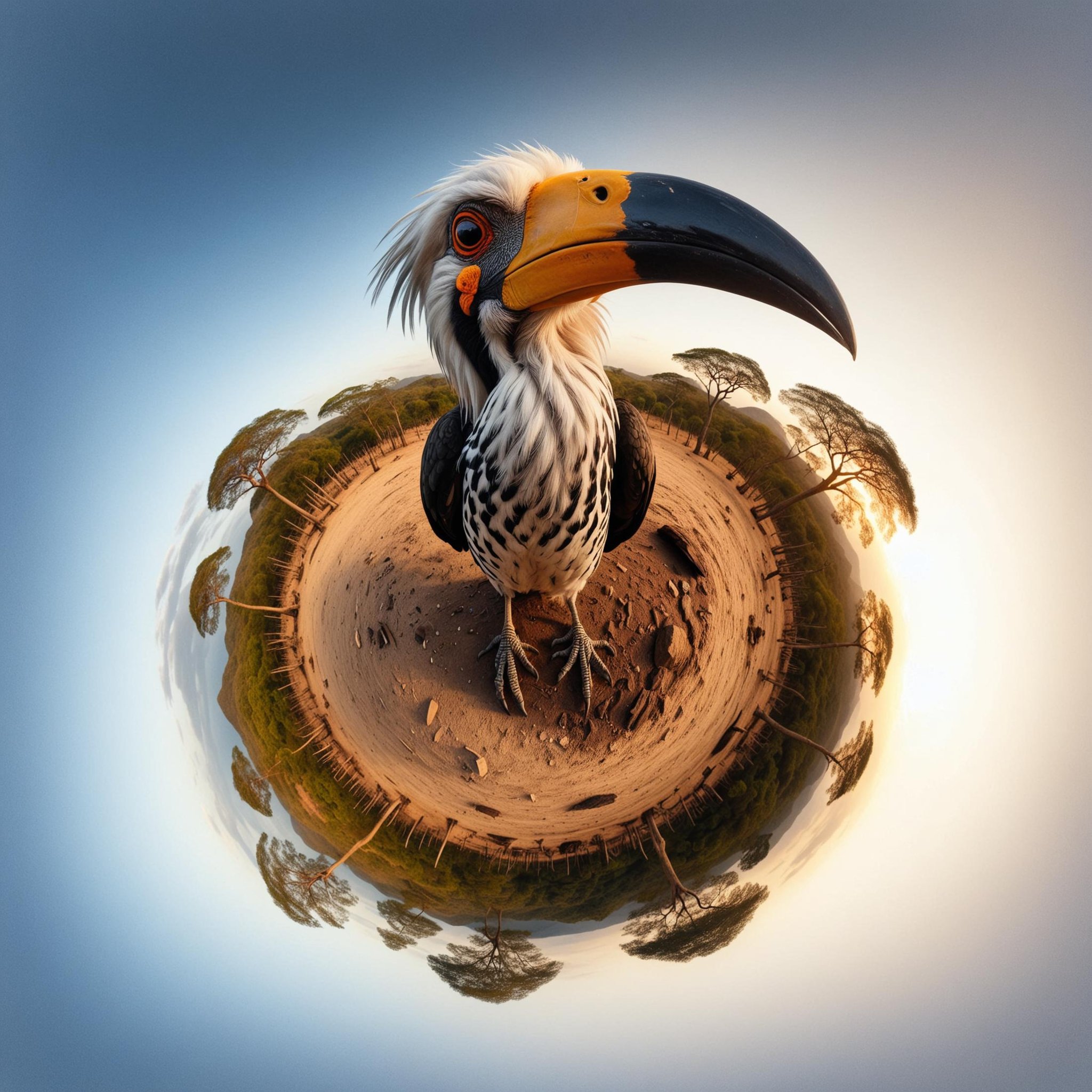 <lora:TinyPlanetSDXL:1> TinyPlanet Yellow-billed hornbill