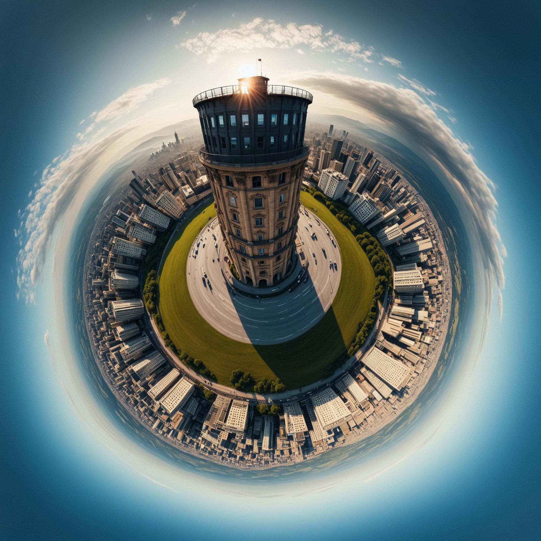 <lora:TinyPlanetSDXL:1> TinyPlanet Gaiter in tower