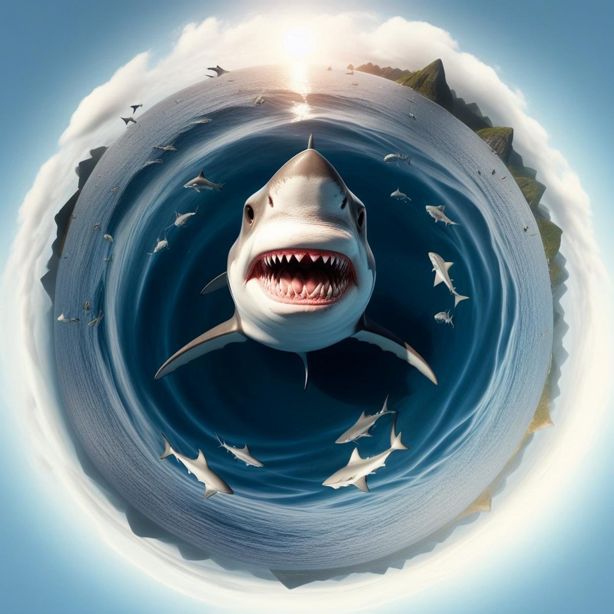 score_9, score_8_up, score_7_up, score_6_up, score_5_up, score_4_up, <lora:TinyPlanetSDXL:1> TinyPlanet shark