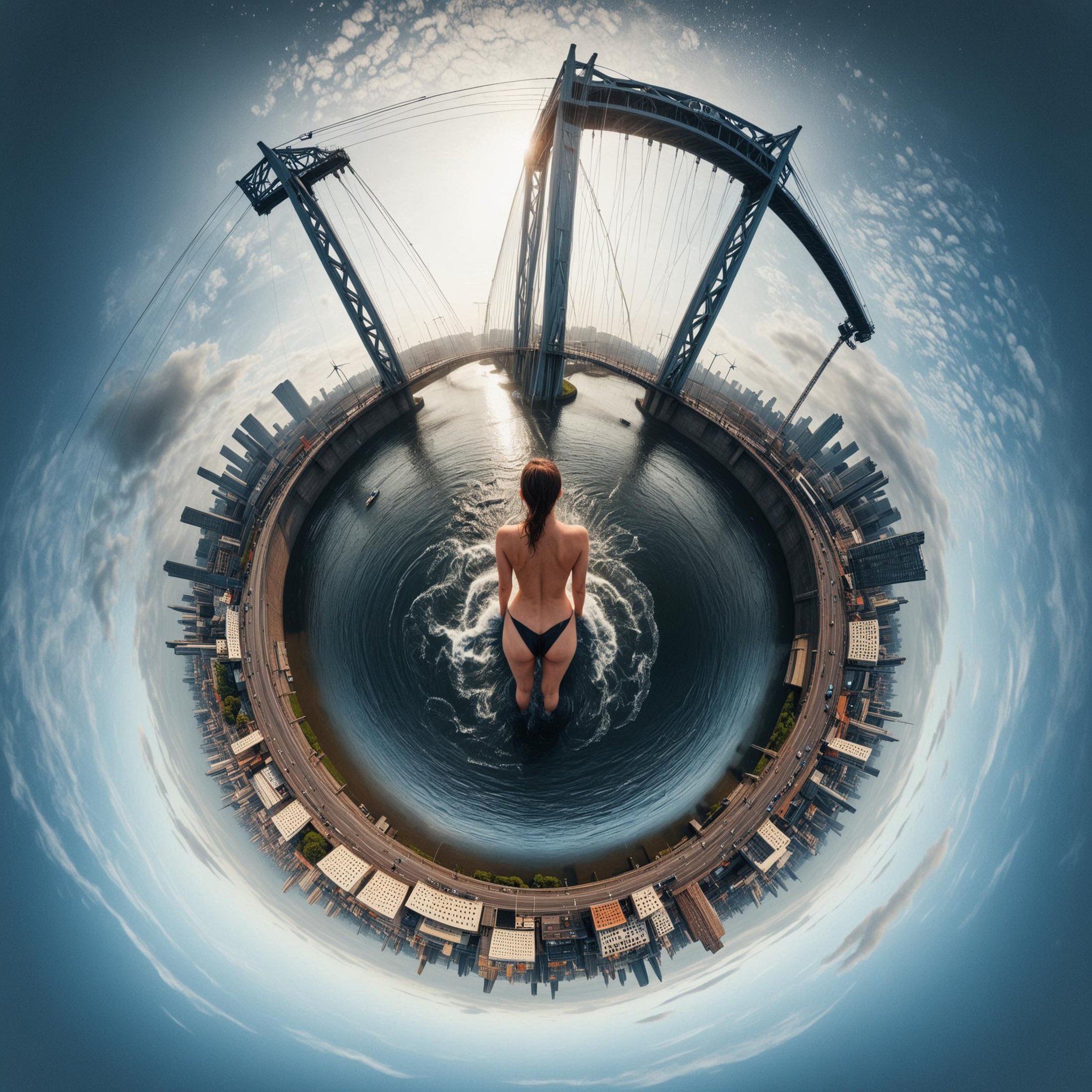 <lora:TinyPlanetSDXL:1> TinyPlanet Shower in bridge