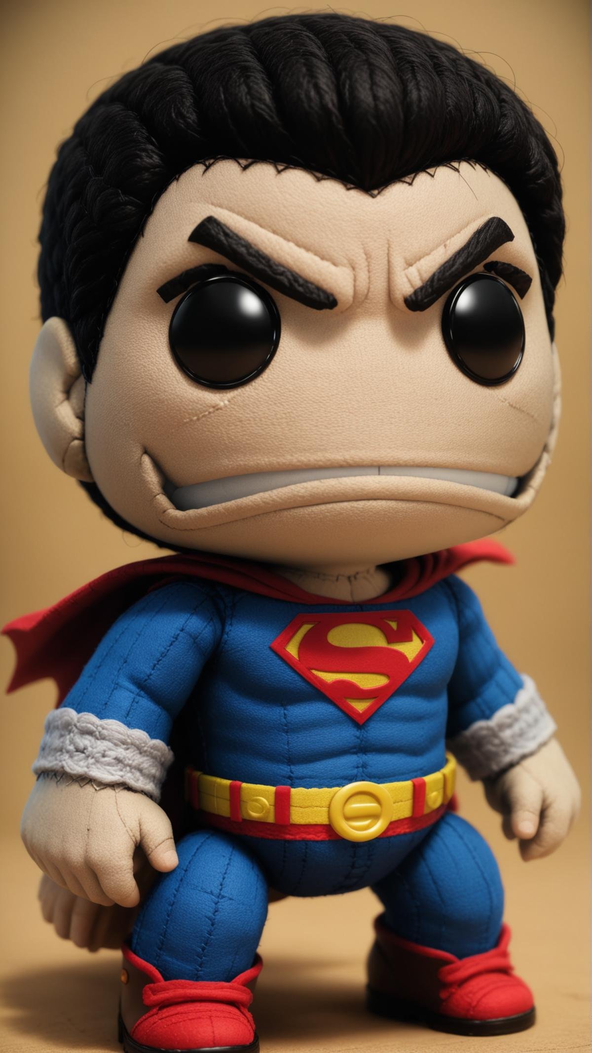 <lora:SackpeopleCharacterStyleSDXL:1>sackboy Clark Kent (Superman) from DC Comics scared expression