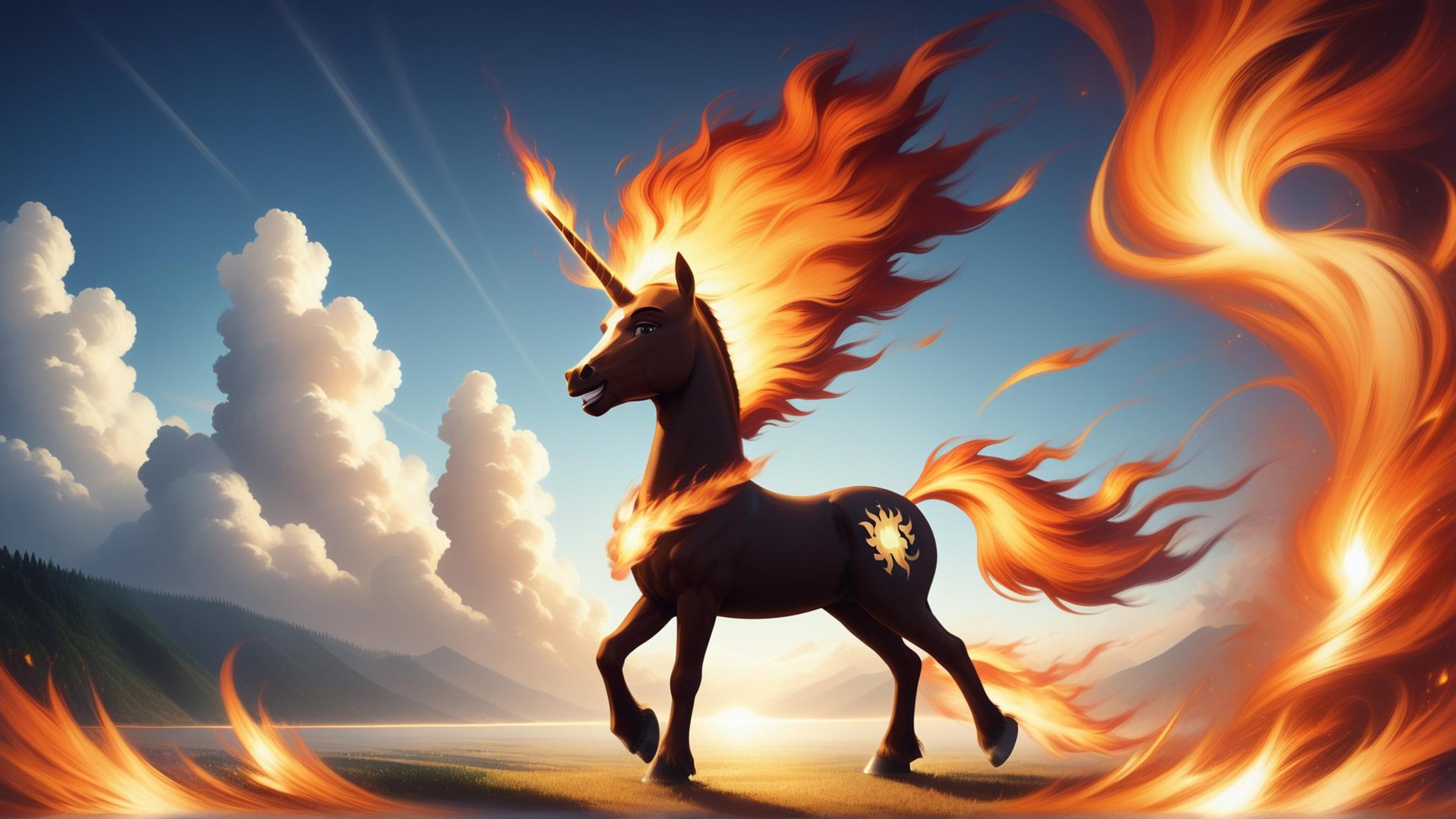 <lora:ElementFirePDXL:0.5>score_9, score_8_up, score_7_up, ElementFire Orange a horse-drawn carriage transporting guests to a picturesque wedding venue, fire, flames, blazing, (Masterpiece:1.3) (best quality:1.2) (high quality:1.1)