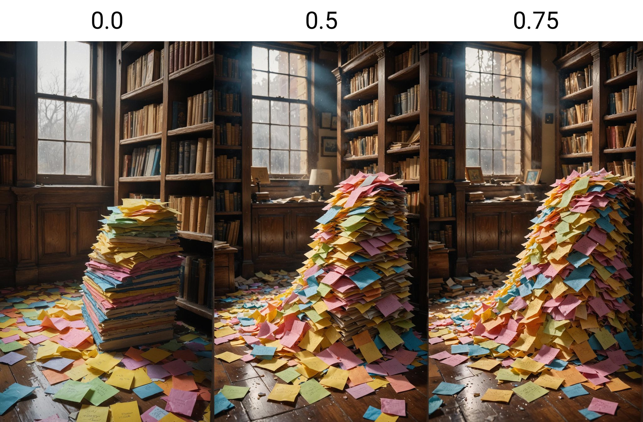 <lora:dAIversityUnderstandingXL-Realistic:0.0> a pile of crumpled sticky notes,Painting, realism, water droplets, old library, dusty books, wooden shelves, warm light, stained glass, colorful reflections, detailed, vibrant, oil on canvas, high resolution, detailed textures, calm, peaceful, serene, inspiring, thought-provoking, intricate, ornate, beautiful, artistic, masterpiece